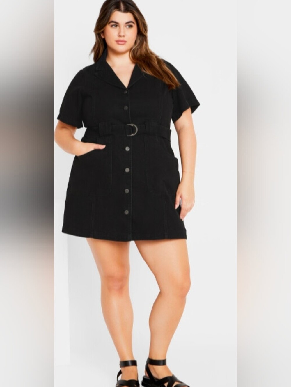 City Chic Black Melina denim minidress 24w